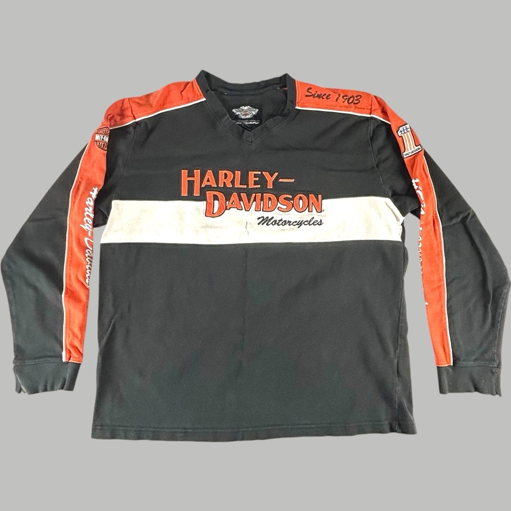 Harley-Davidson Black and Orange Long Sleeve Tee Men’s XL